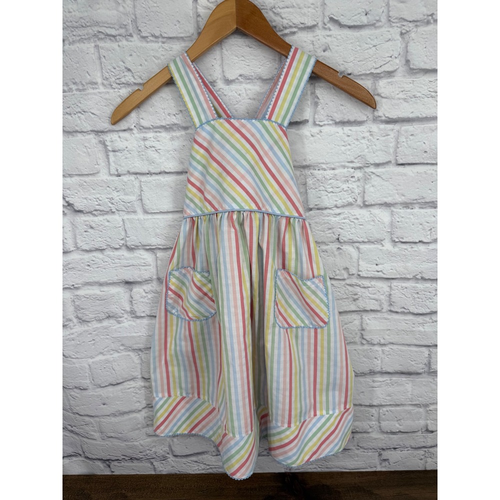 Shrimp & Grits Kids Girls Pastel Rainbow Stripe Sun Dress Pinafore Size 7